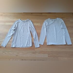 Pact Organic Cotton Long Sleeve Top Heathered Beige Women's Large Set Of 2